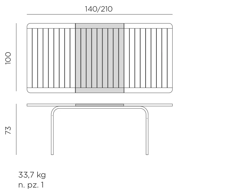 Alloro 140 Extensible Tisch – Maßzeichnung