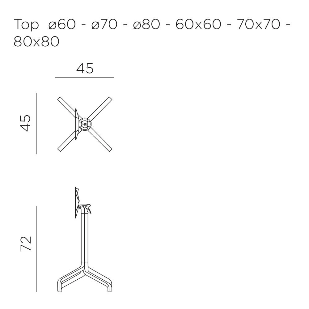 Base Frasca Mini Folding Tischgestell – Maßzeichnung