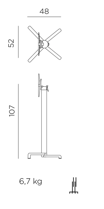 Base Scudo High Tischgestell – Maßzeichnung