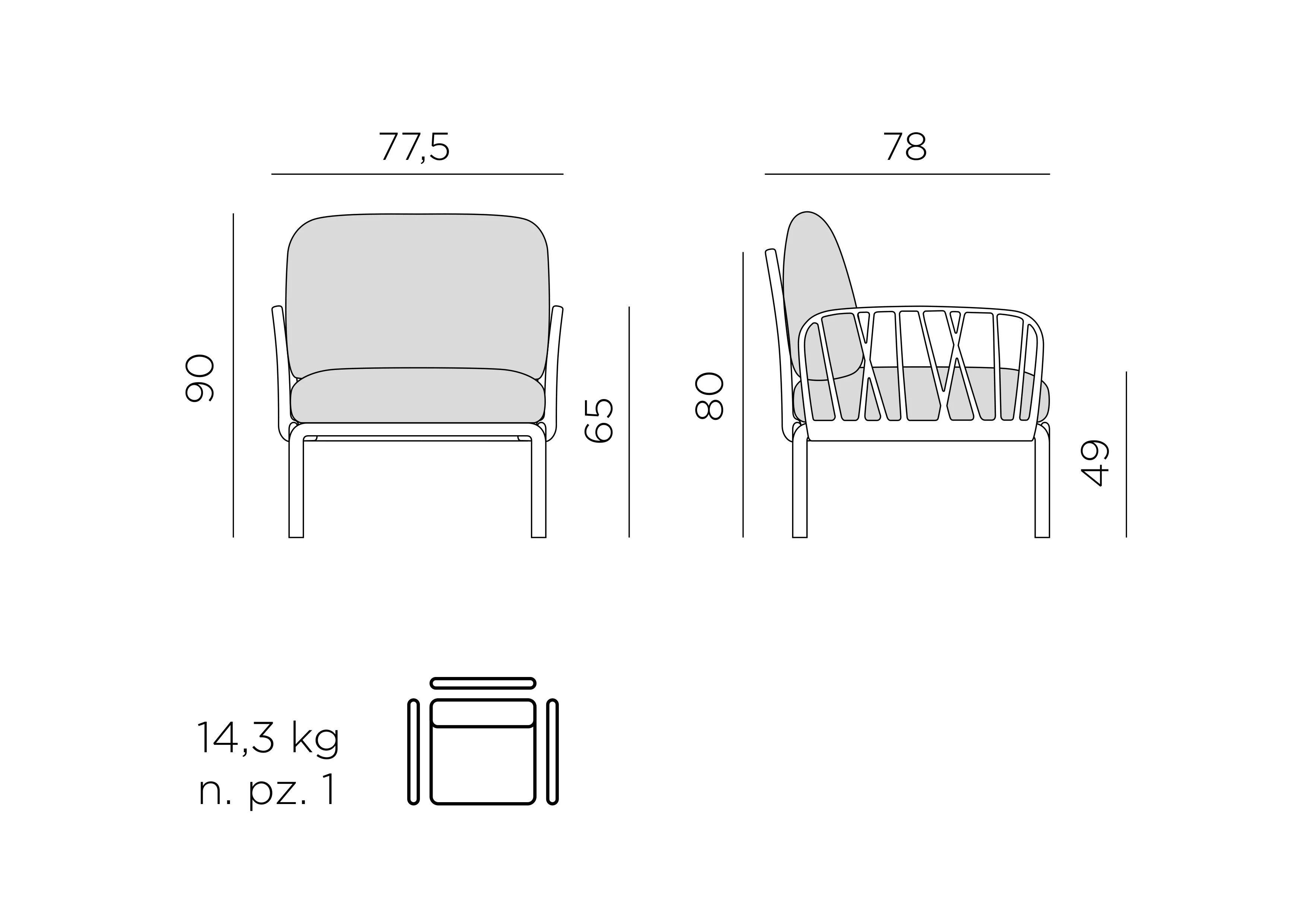 Komodo Poltrona Sofa – Maßzeichnung