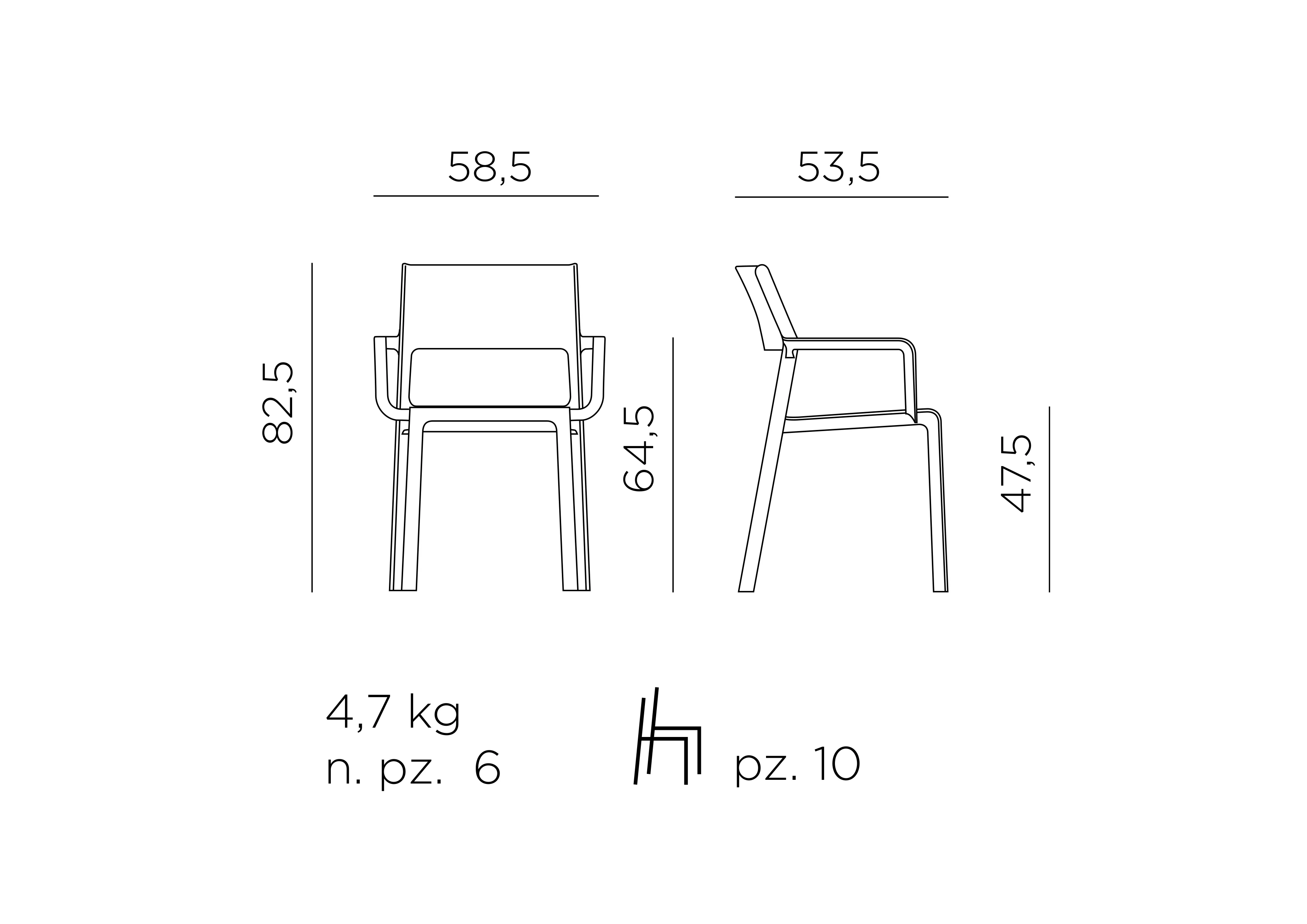 Nardi Trill Armchair Stuhl – Maßzeichnung