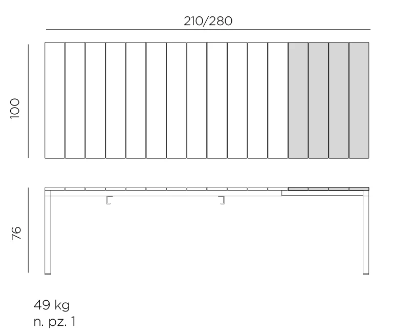 Rio 210 Ext. Tisch – Maßzeichnung