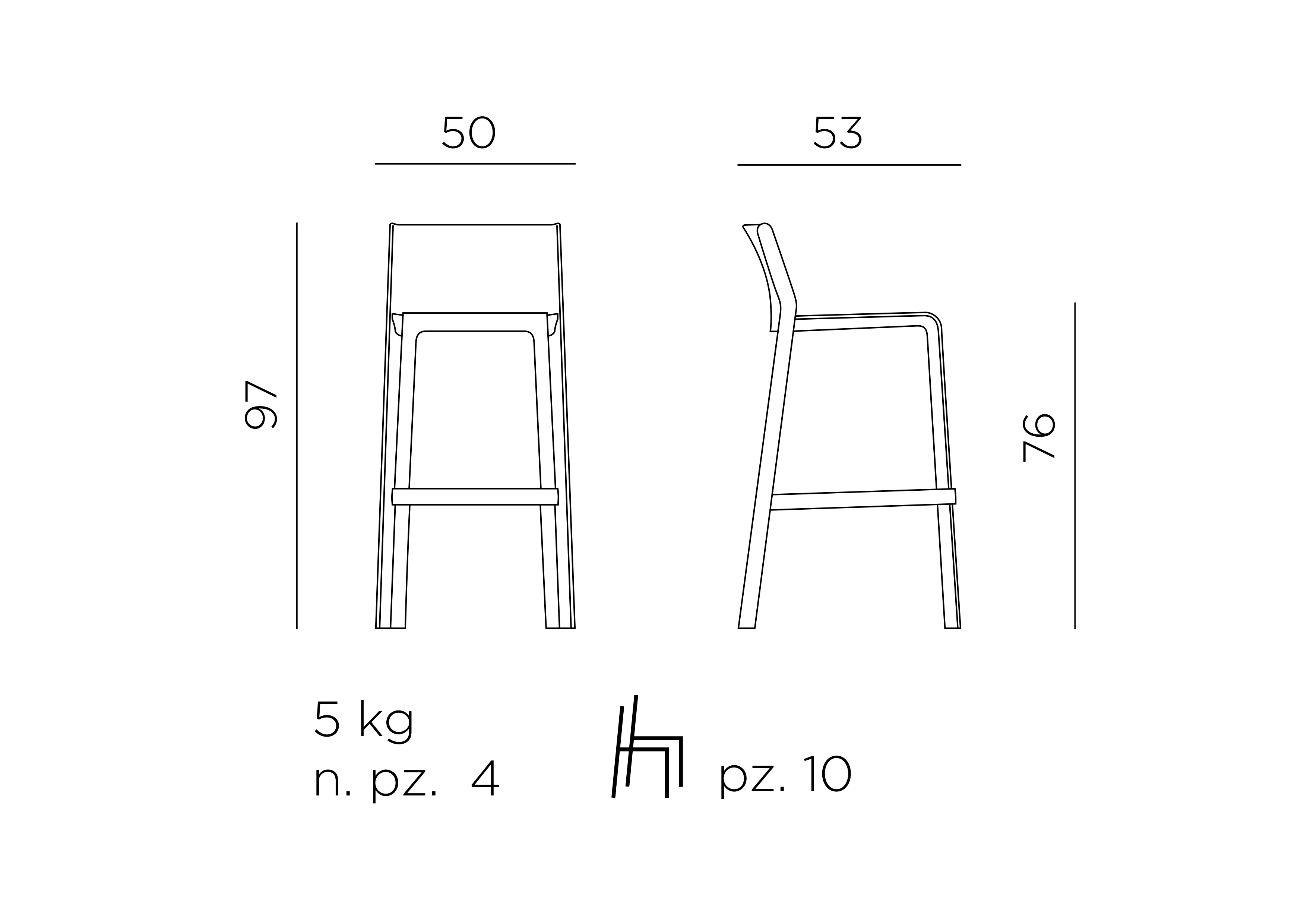 Nardi Trill Stool – Outdoor-Barstuhl – Maßzeichnung