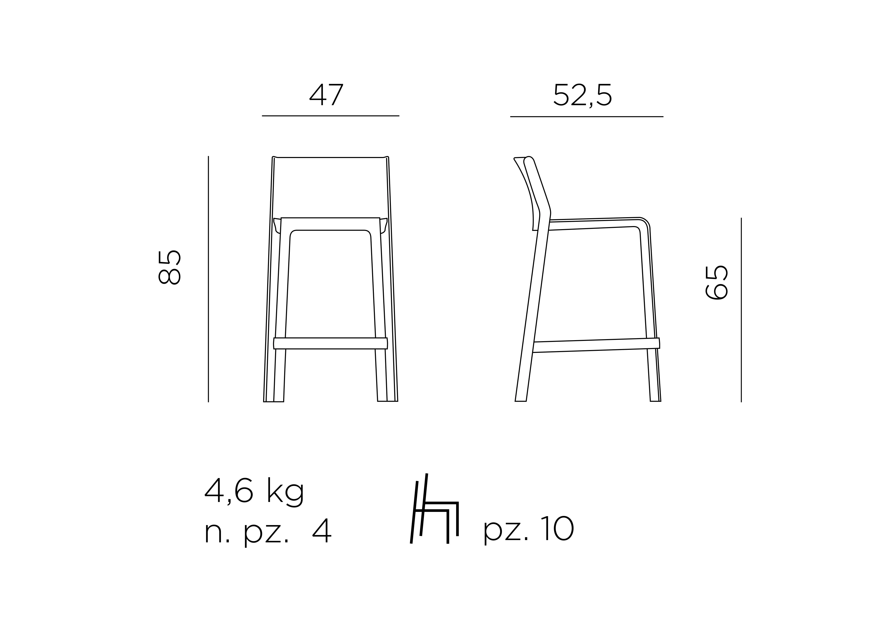Nardi Trill Stool Mini – Outdoor-Barstuhl – Maßzeichnung
