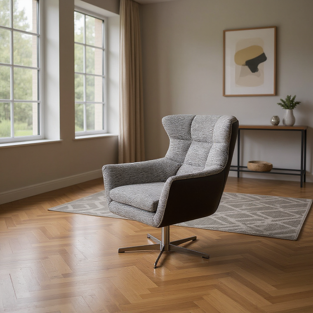 Calia Italia JACOB Ohrensessel in Stoff Nisa und Leder smooth taupe – Ansicht 2