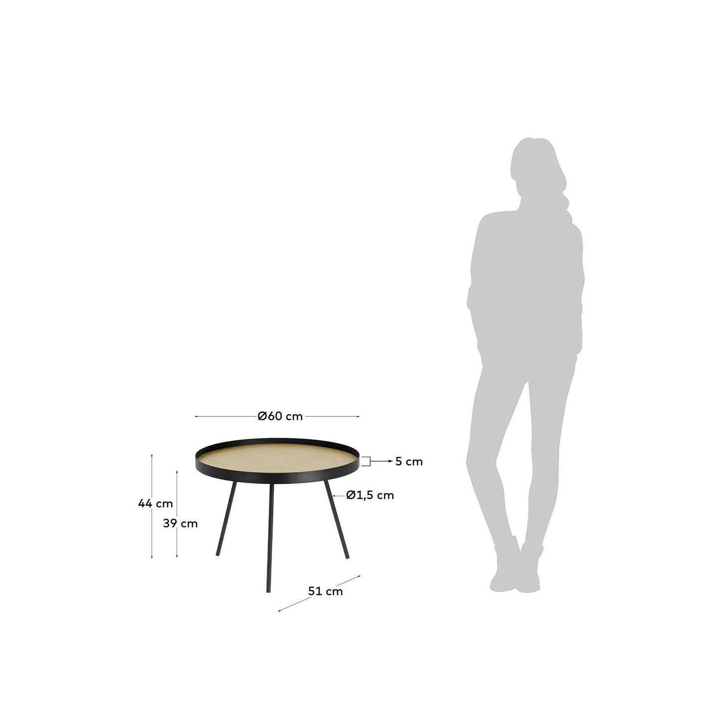 Couchtisch NENET Farbe Eiche und Stahl mit schwarzem Finish – Ansicht 3