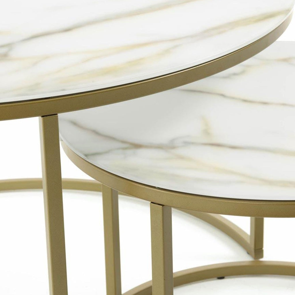 Leonor Set 2 Beistelltische aus weißem Glas und Stahl mit goldenem Finish Ø 80 cm und Ø 50 cm – Ansicht 4